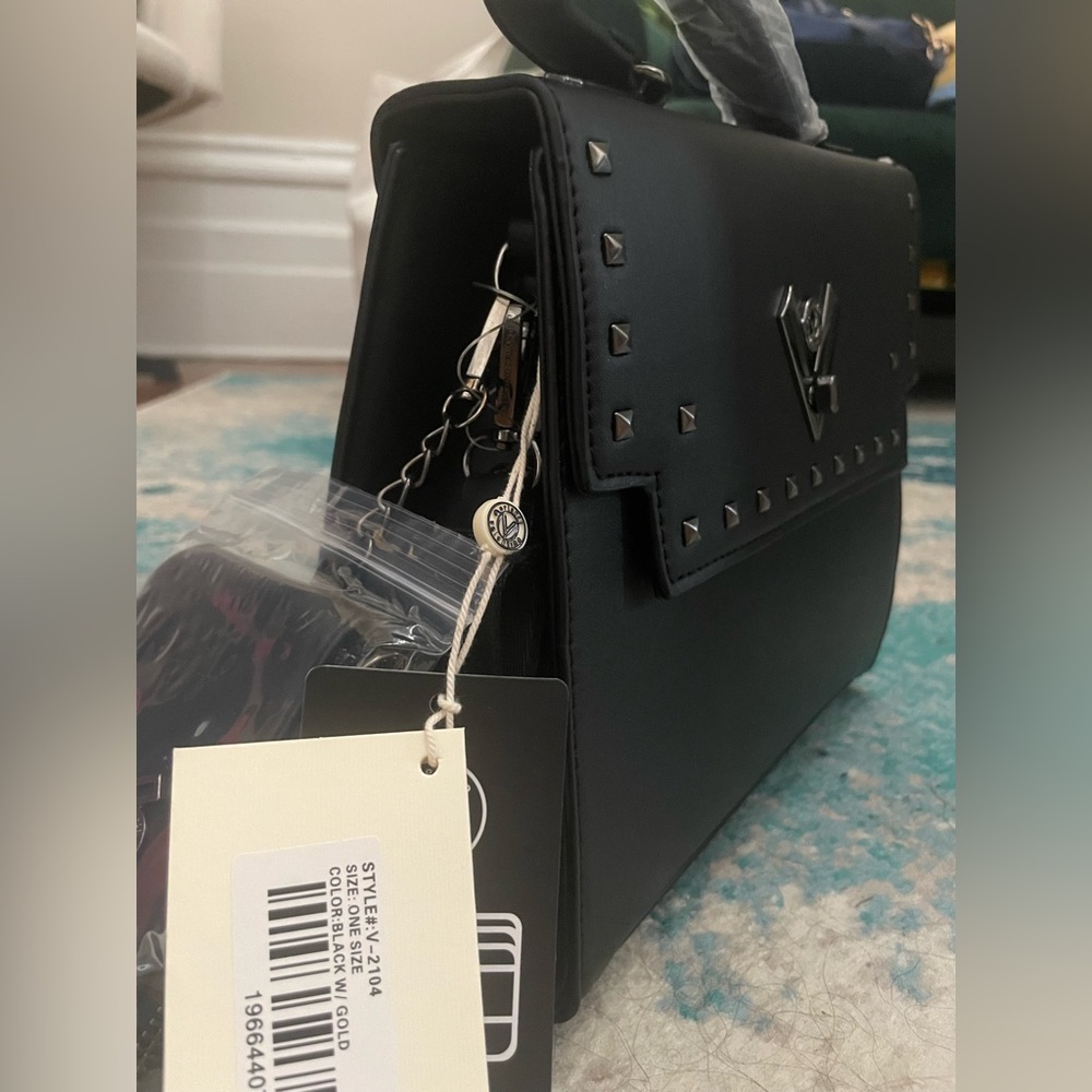 NWT Valentino Orlandi Black Studded Satchel Bag with Pouch - Picture 9 of 11